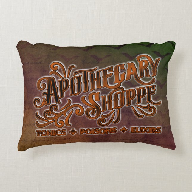 Apothecary Shoppe Halloween Gothic Sign Decorative Cushion (Front)