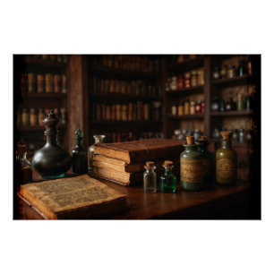 Apothecary Table Medieval Scene Poster