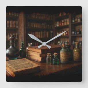 Apothecary Table Medieval Scene Square Wall Clock