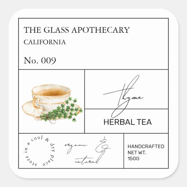 Apothecary Thyme Herbal Tea  Label (Front)