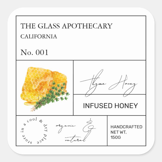 Apothecary Thyme Infused Honey Label (Front)