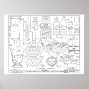 Apothecary tools bottles vintage art illustration poster
