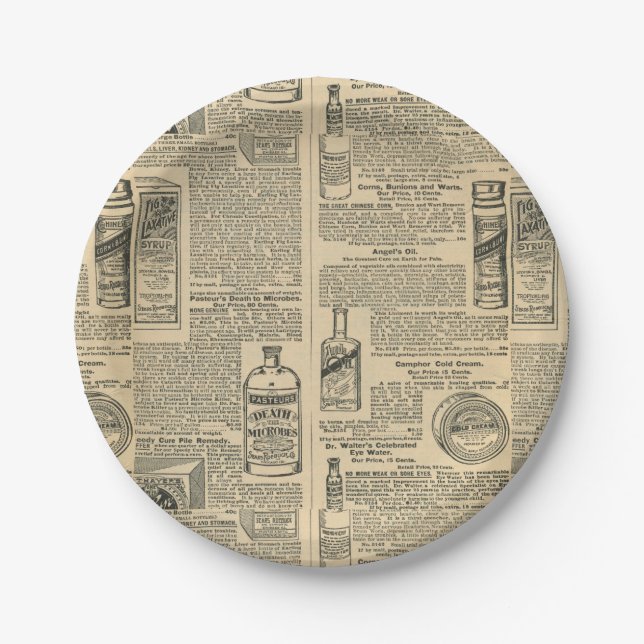 Apothecary Vintage Newspaper Ads Paper Plate (Front)