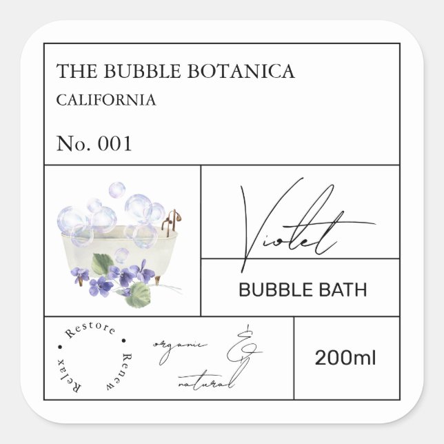 Apothecary Violet Bubble Bath Label (Front)