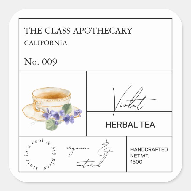 Apothecary Violet Herbal Tea  Label (Front)