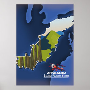 Appalachia Eastern United States travel map Poster
