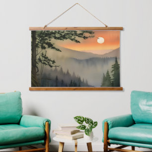 Appalachian Sunrise Watercolor Digital Art Hanging Tapestry