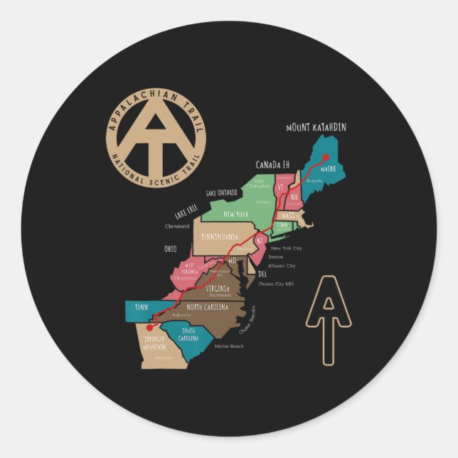 Appalachian Trail Hiking Map  Classic Round Sticker (Front)