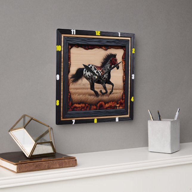 Appaloosa Blaze: Art, Time, Freedom, Style Square Wall Clock (Office)