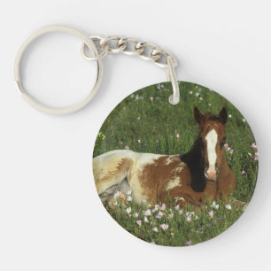 Appaloosa Foal Laying Down in Flowers Key Ring