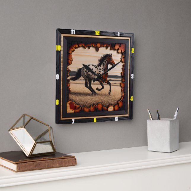 Appaloosa Gallop: Art, Time, Style, Nature Square Wall Clock (Office)