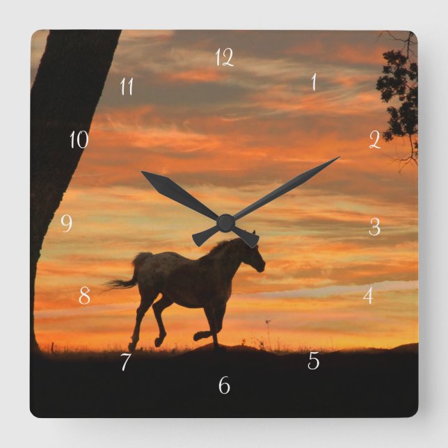 Appaloosa Horse and Oak Tree Square Wall Clock (Front)