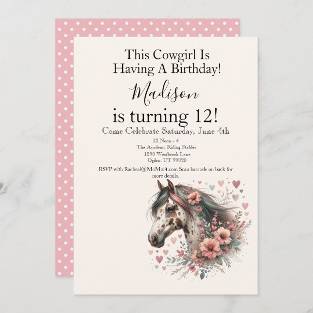 Appaloosa Horse Birthday  Invitation (Front/Back)