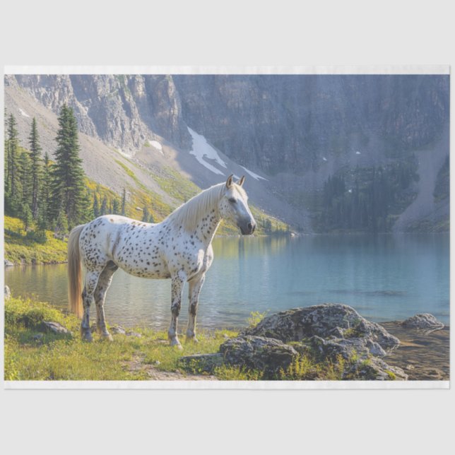 Appaloosa Horse by the Lake Scenic Decoupage Tissue Paper (Front)