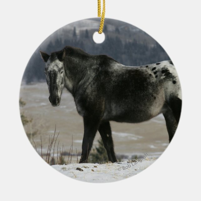 Appaloosa Horse in the Snow Ceramic Ornament (Front)
