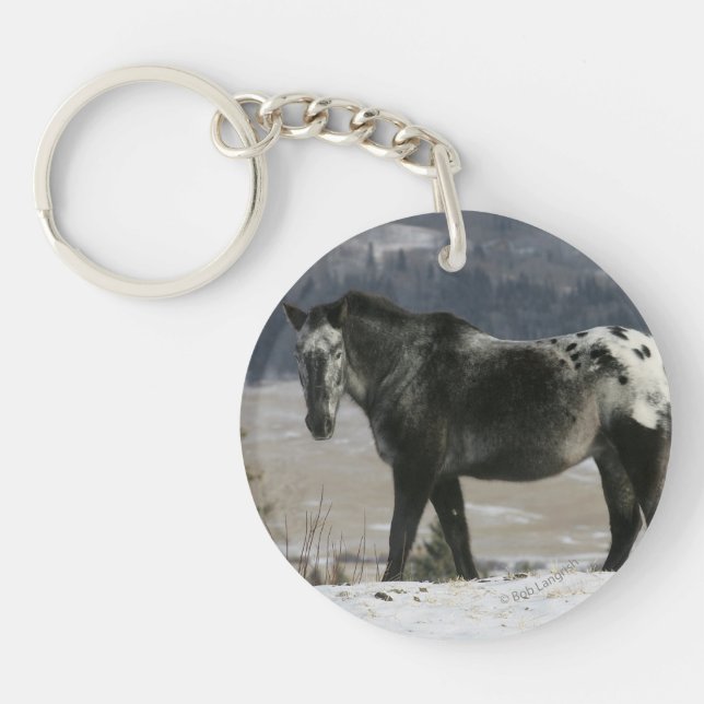 Appaloosa Horse in the Snow Key Ring (Front)