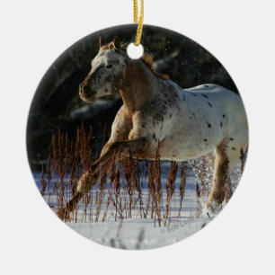 Appaloosa Horse Running in the Snow Ceramic Ornament