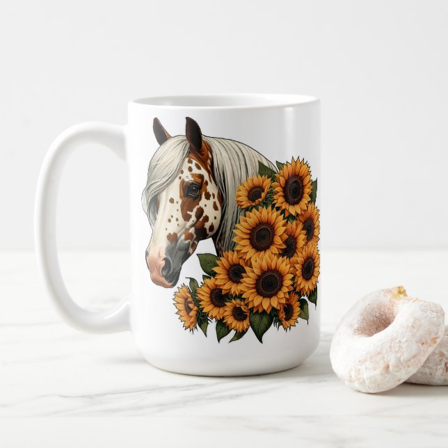 Appaloosa Horse with Sunflowers Coffee Mug (With Donut)