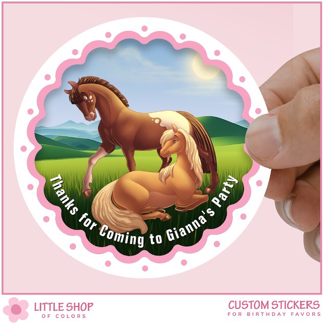 Appaloosa Palomino Pony Birthday Favor  Classic Round Sticker (Creator Uploaded)