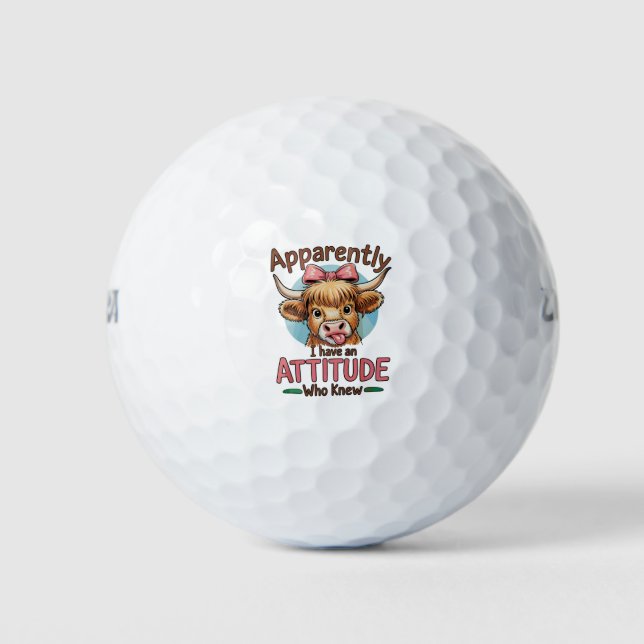 Apparently I Have An Attitude Highland Cow Bow Golf Balls (Front)