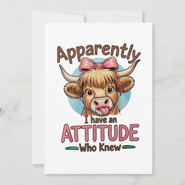 Apparently I Have An Attitude Highland Cow Bow Invitation (Front)