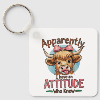 Apparently I Have An Attitude Highland Cow Bow Key Ring