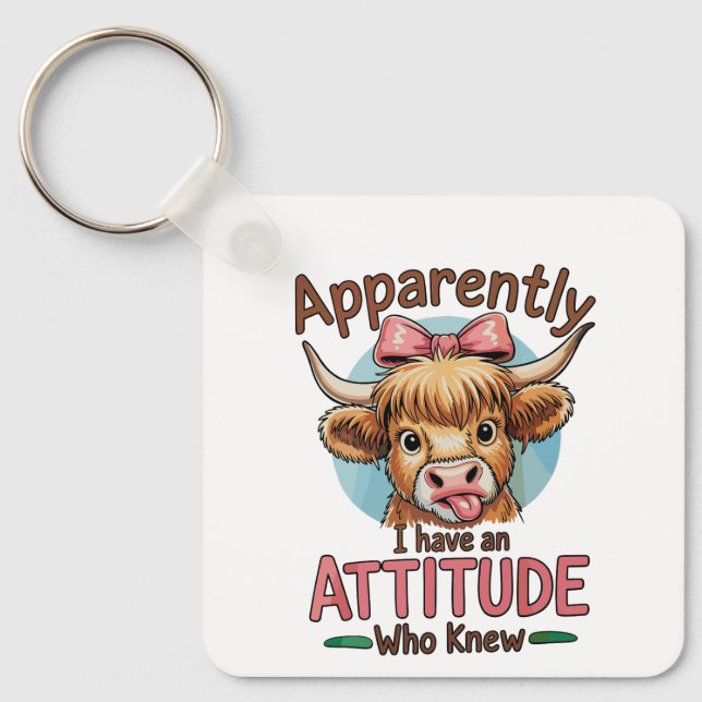 Apparently I Have An Attitude Highland Cow Bow Key Ring (Front)