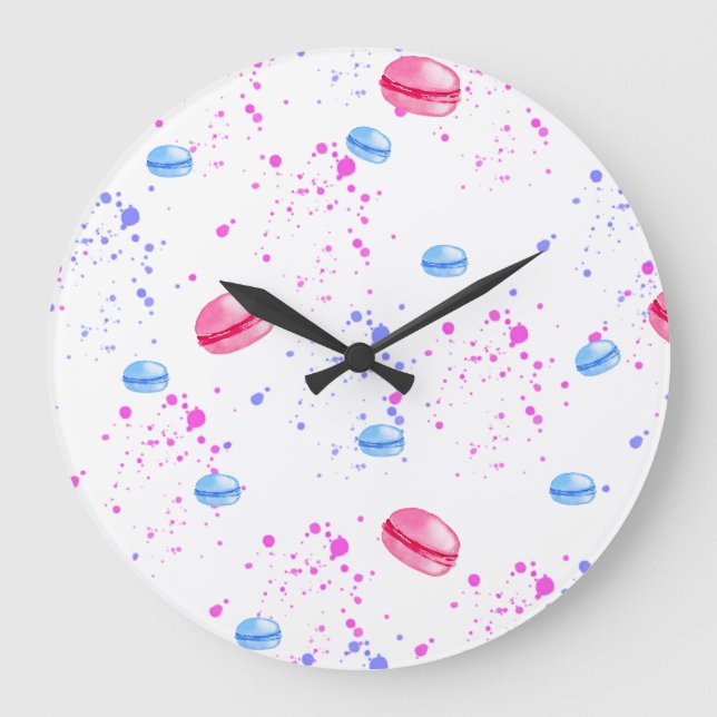Appetising macarons in watercolor splatters mini  large clock (Front)