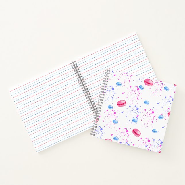 Appetising macarons in watercolor splatters notebook (Inside)