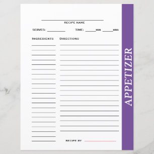 Appetizer Recipe Card