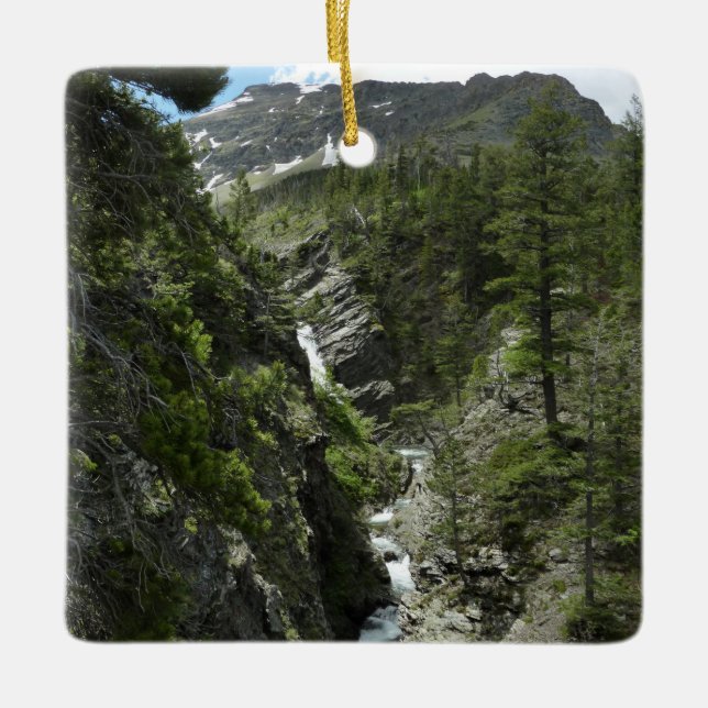 Appistoki Falls and Peak at Glacier National Park Ceramic Ornament (Front)