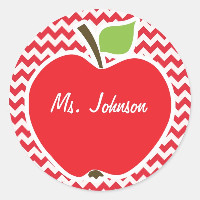 Apple; Alizarin Crimson Chevron Classic Round Sticker (Front)