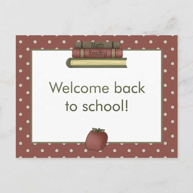 Apple and Book Welcome Back to School Postcard (Front)
