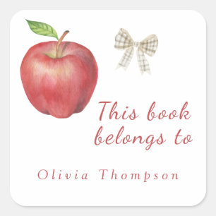 Apple and bow - This book belongs to Square Sticker