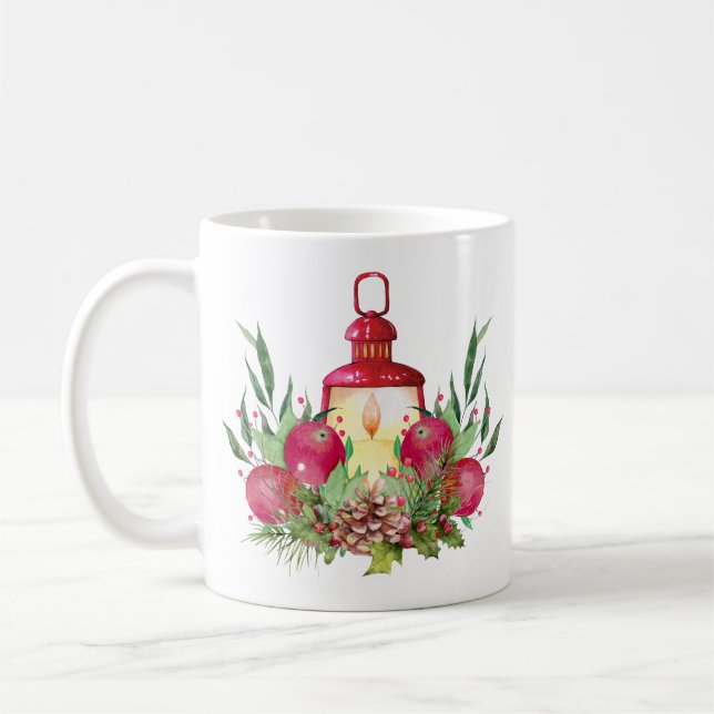 Apple and Evergreen Holiday Mug (Left)