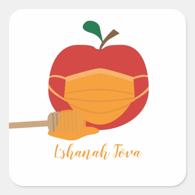 Apple and Honey with Orange Face Mask Square Sticker (Front)