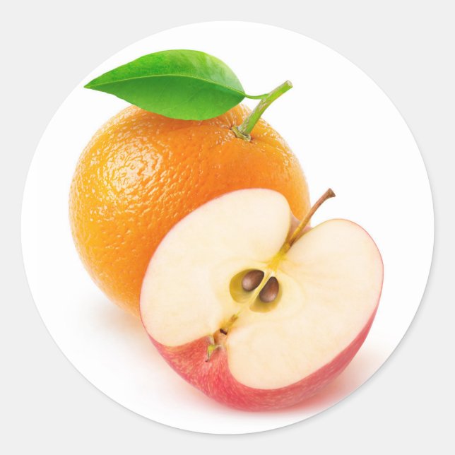 Apple and orange classic round sticker (Front)