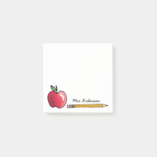 Apple and Pencil Personalised Teacher 3 x 3 Post-it Notes