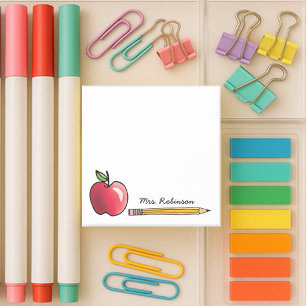 Apple and Pencil Personalised Teacher 3 x 3 Post-it Notes
