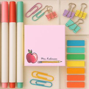 Apple and Pencil Personalised Teacher Pink 3 x 3 Post-it Notes
