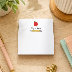 Apple and Pencil Personalised Teacher Post-it Notes
