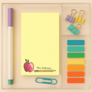 Apple and Pencil Personalised Teacher Yellow 4 x 6 Post-it Notes