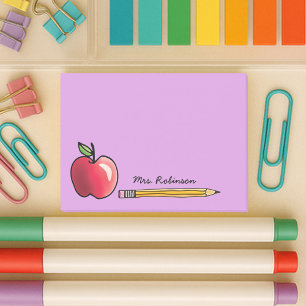 Apple and Pencil Personalized Teacher Purple 4x3 Post-it Notes