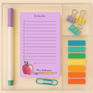 Apple and Pencil Teacher To Do List Purple 4 x 6 Post-it Notes