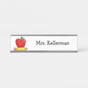 Apple and Pencil Teacher's Name Desk Name Plate