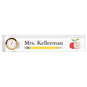 Apple and Pencil Teacher's Name Nameplate