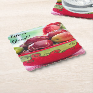 Apple and Roses Life is Good Paper Coaster