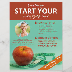 Apple And Tape Dietician Nutritionist Health Coach Flyer
