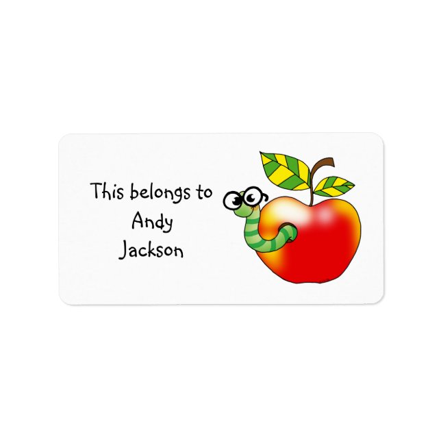 Apple and Worm Personalised Label   (Front)