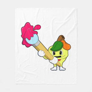 Apple as Painter with Paint brush Fleece Blanket